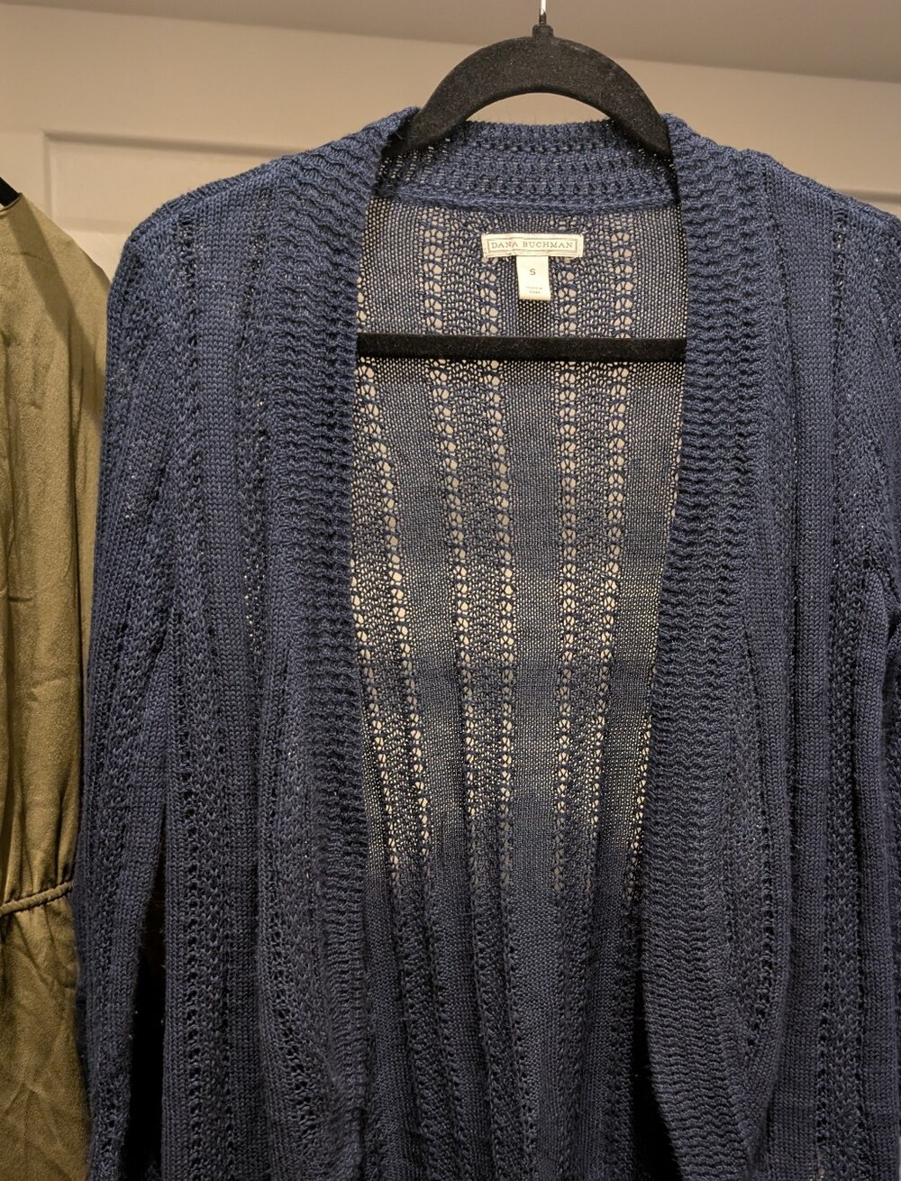 Dana Buchman Navy Open-Weave Open-Front Cardigan
